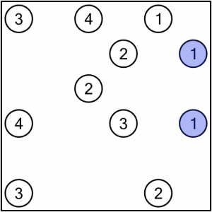 Two 1s in a hashiwokakero puzzle