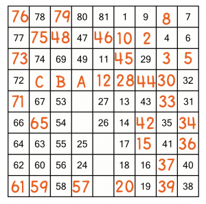 Hidato puzzle, worked example - counting backwards