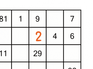 Hidato puzzle, worked example - definitive placement of a number