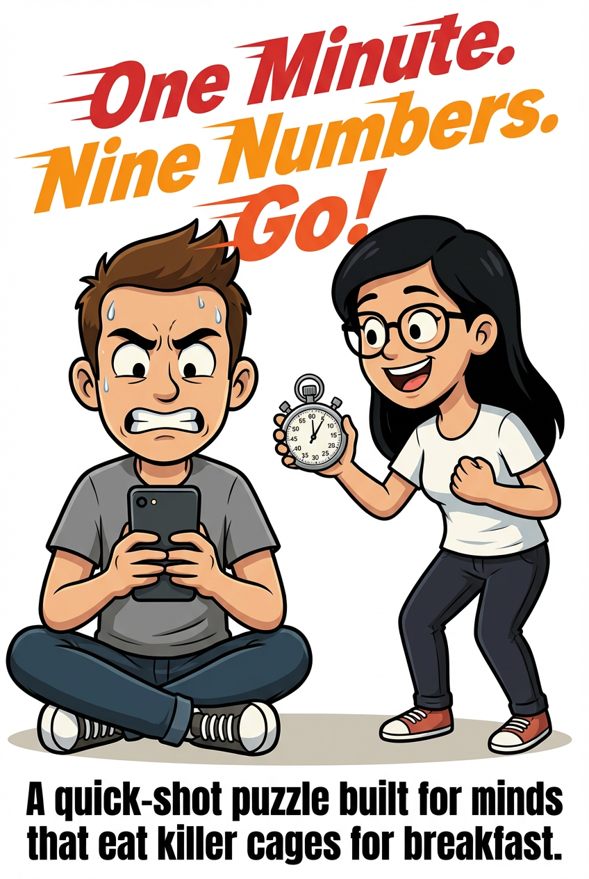 One Minute. Nine Numbers. Go. A puzzle built for minds that eat killer cages for breakfast.
